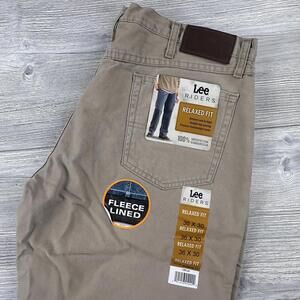 Lee Riders Jeans Mens 36x30 Tan Fleece Lined Relaxed Fit Workwear NWT
